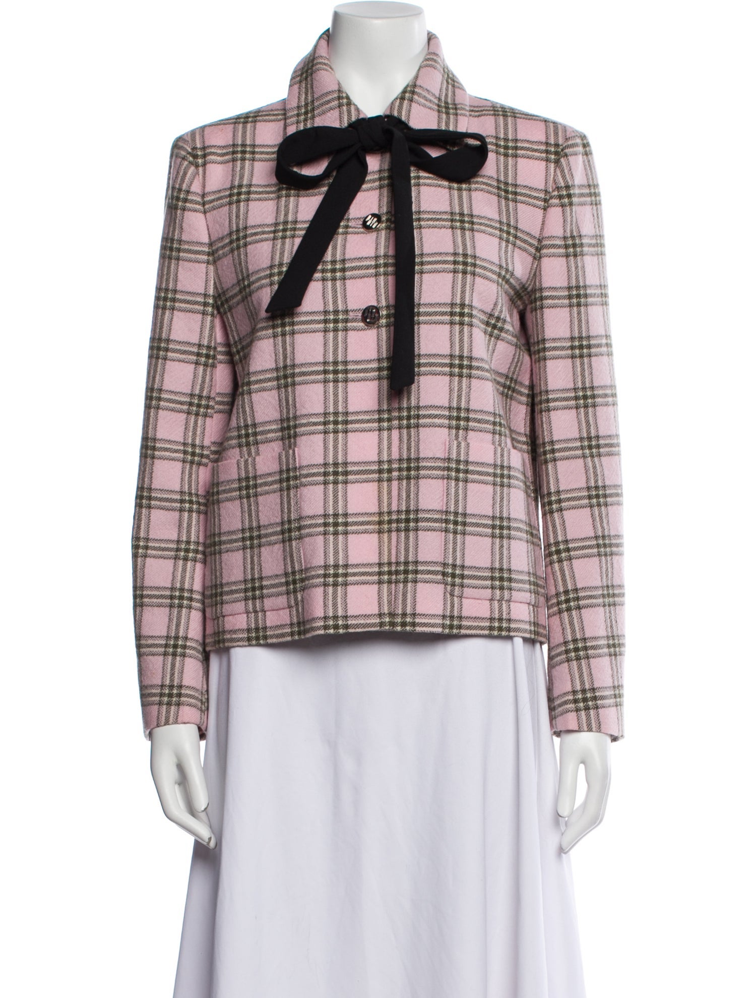 Maje Virgin Wool Plaid Print Blazer