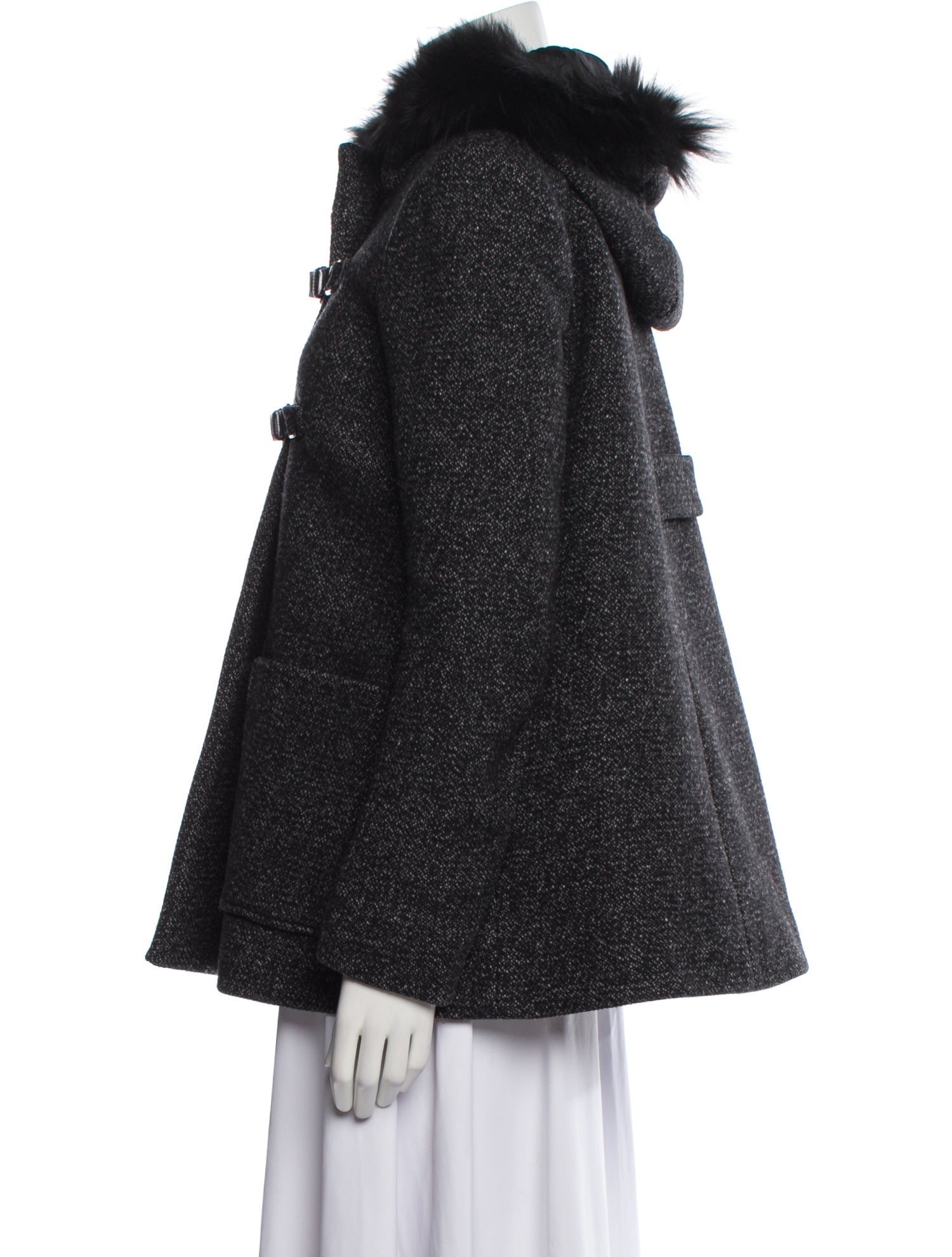 Maje Wool Tweed Pattern Fur Jacket