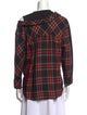 Maje Plaid Print Crew Neck Button-Up Top
