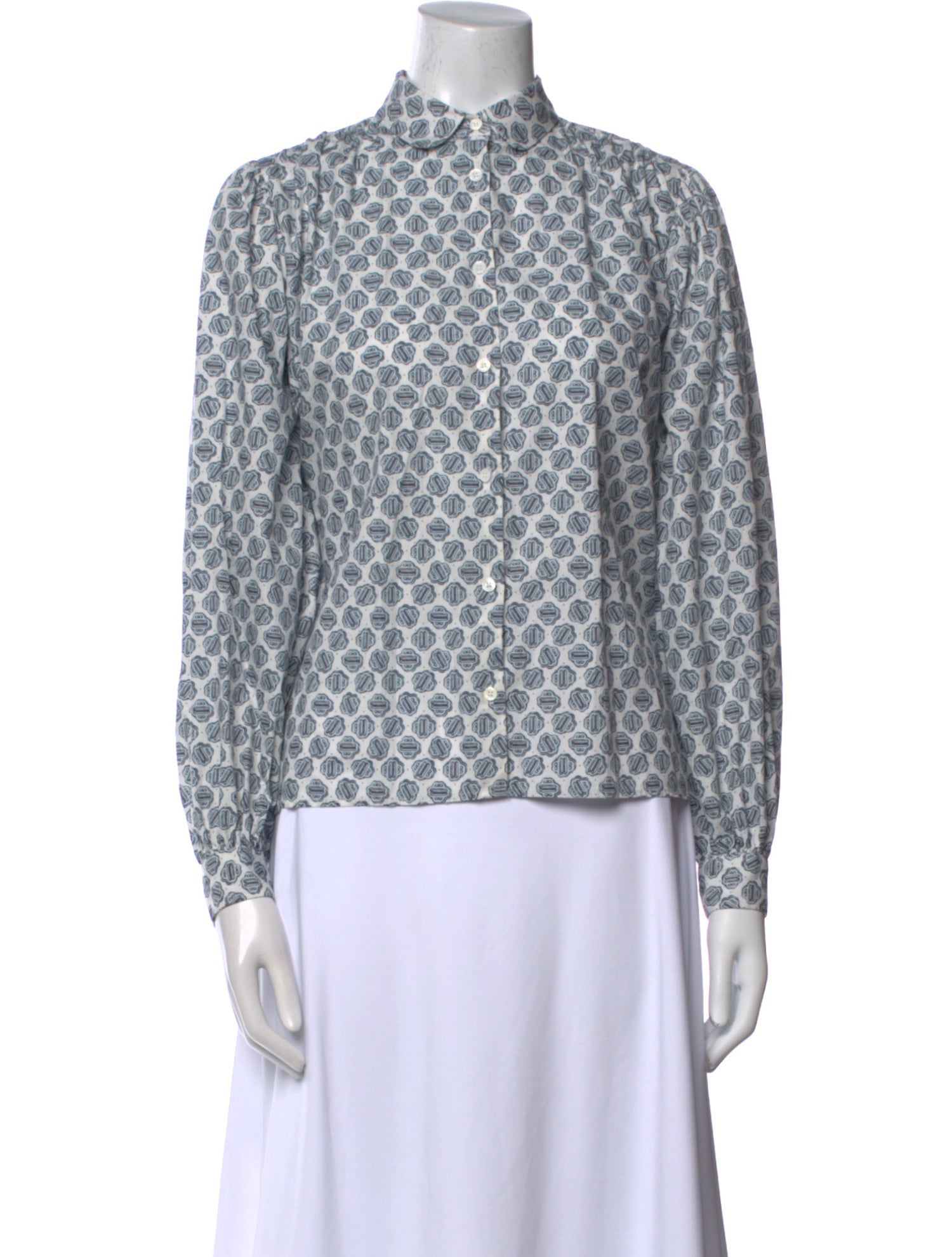 Maje Printed Mock Neck Button-Up Top