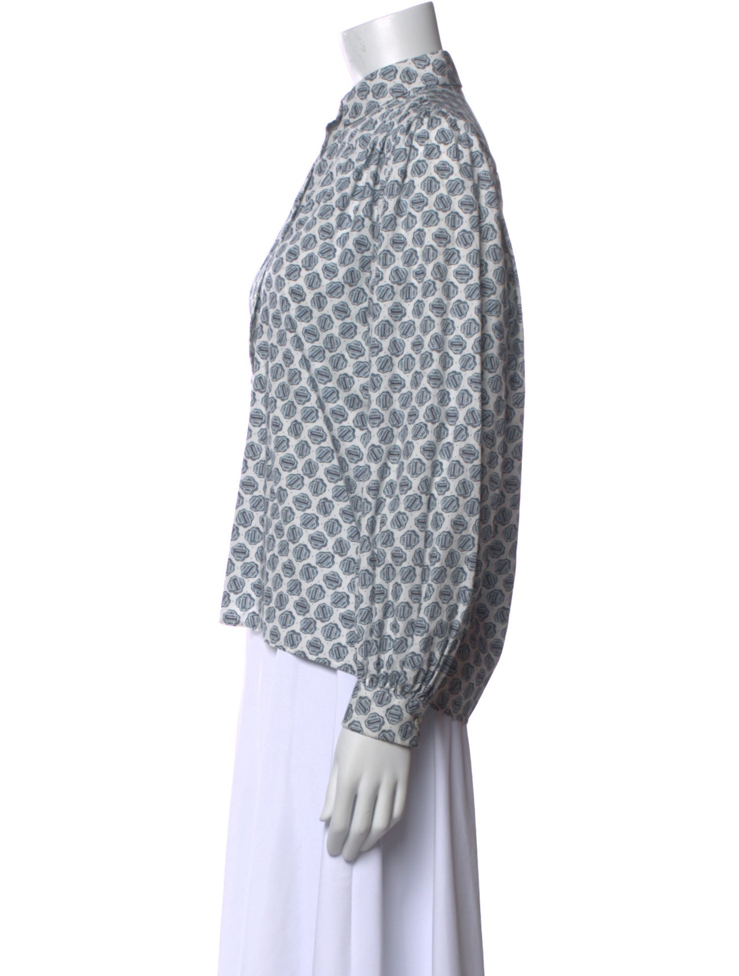 Maje Printed Mock Neck Button-Up Top