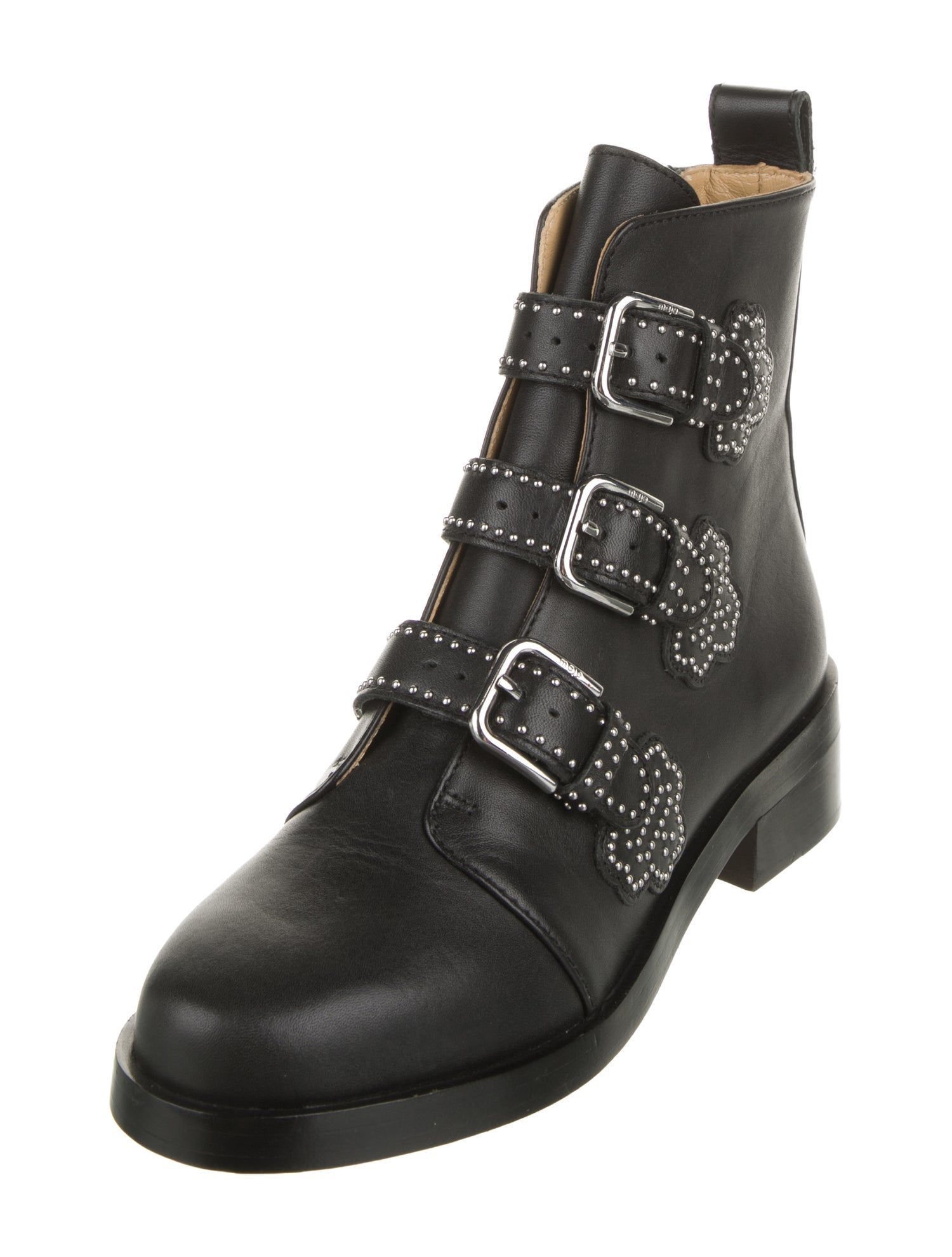 Maje Leather Studded Accents Combat Boots