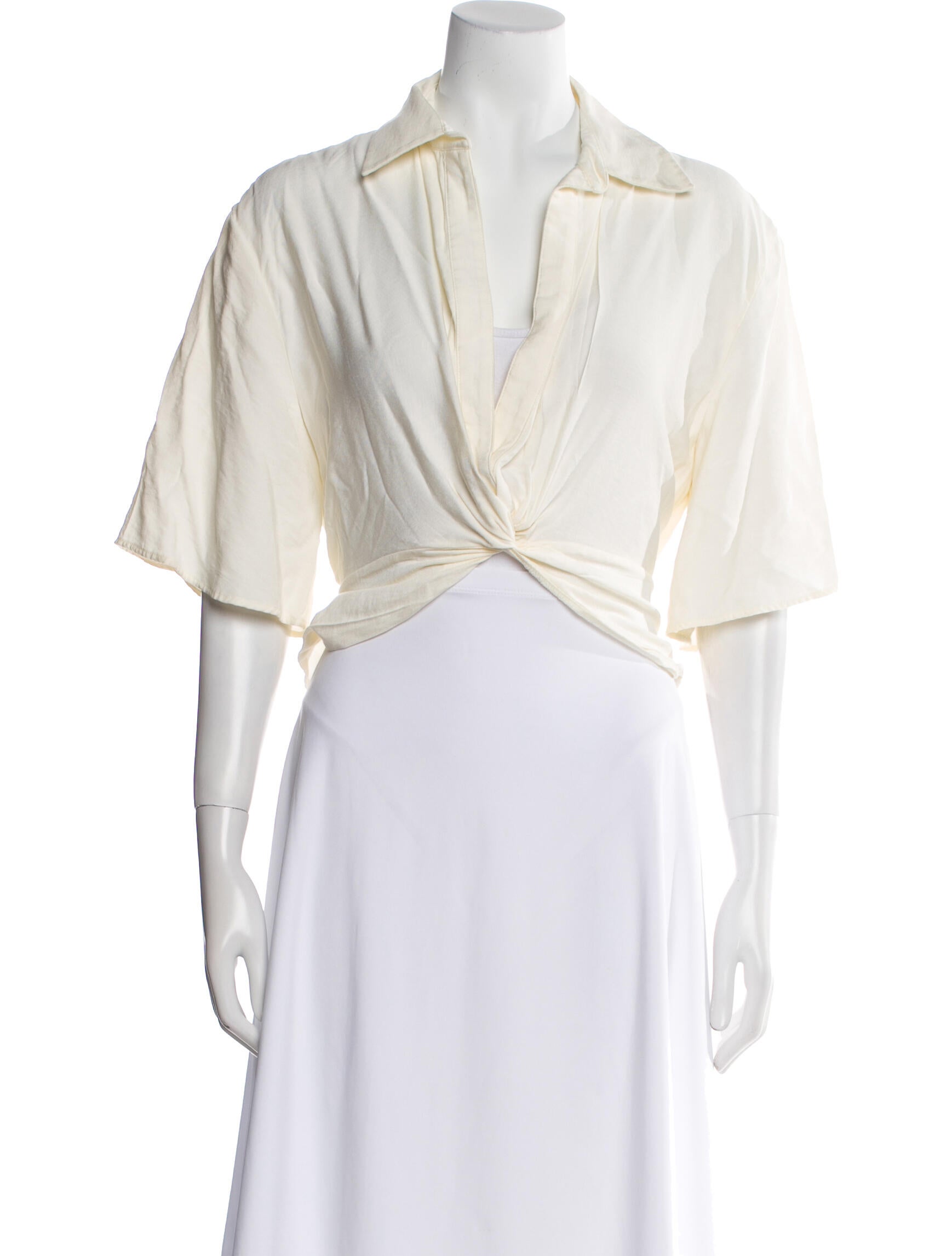 Maje V-Neck Short Sleeve Crop Top