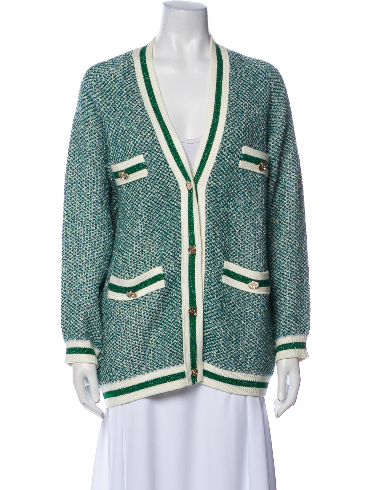 Maje Striped Plunge Neckline Sweater