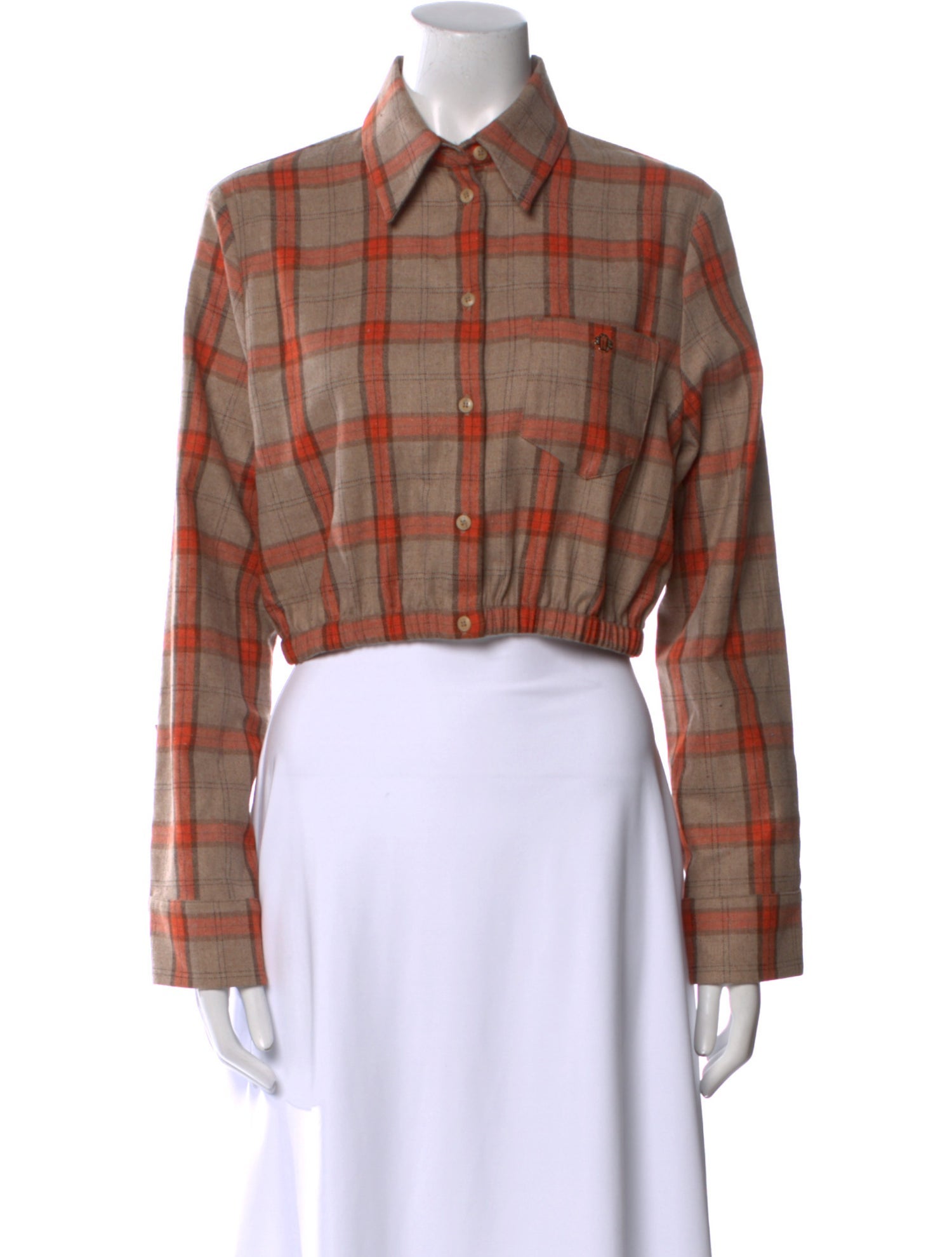 Maje Plaid Print Long Sleeve Crop Top w/ Tags