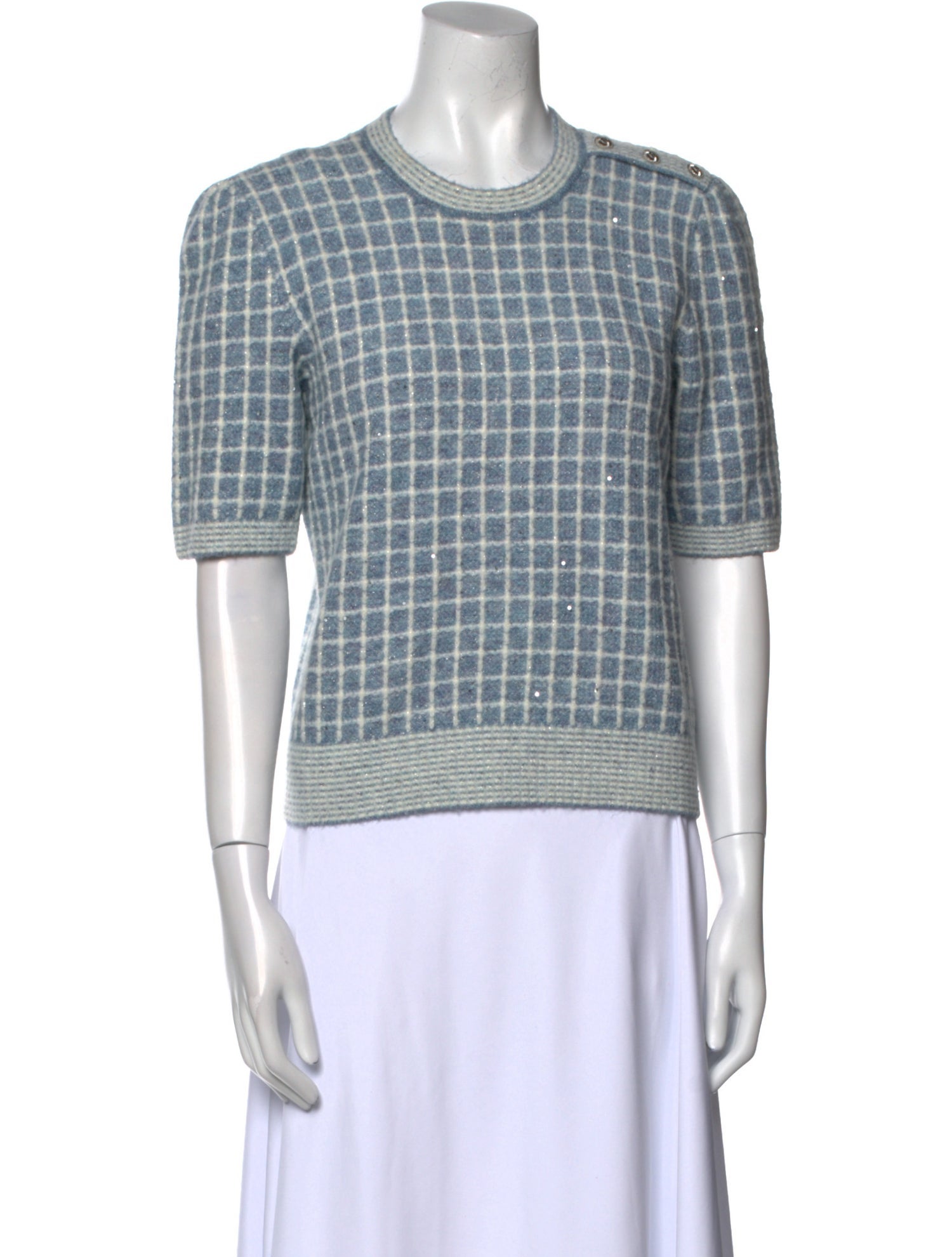 Maje Plaid Print Crew Neck Sweater