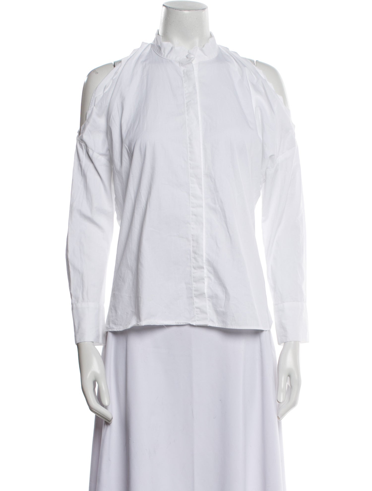 Maje Mock Neck Three-Quarter Sleeve Button-Up Top