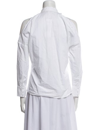 Maje Mock Neck Three-Quarter Sleeve Button-Up Top