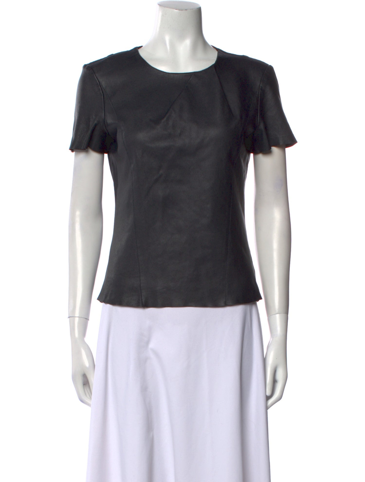 Maje Lamb Leather Crew Neck T-Shirt