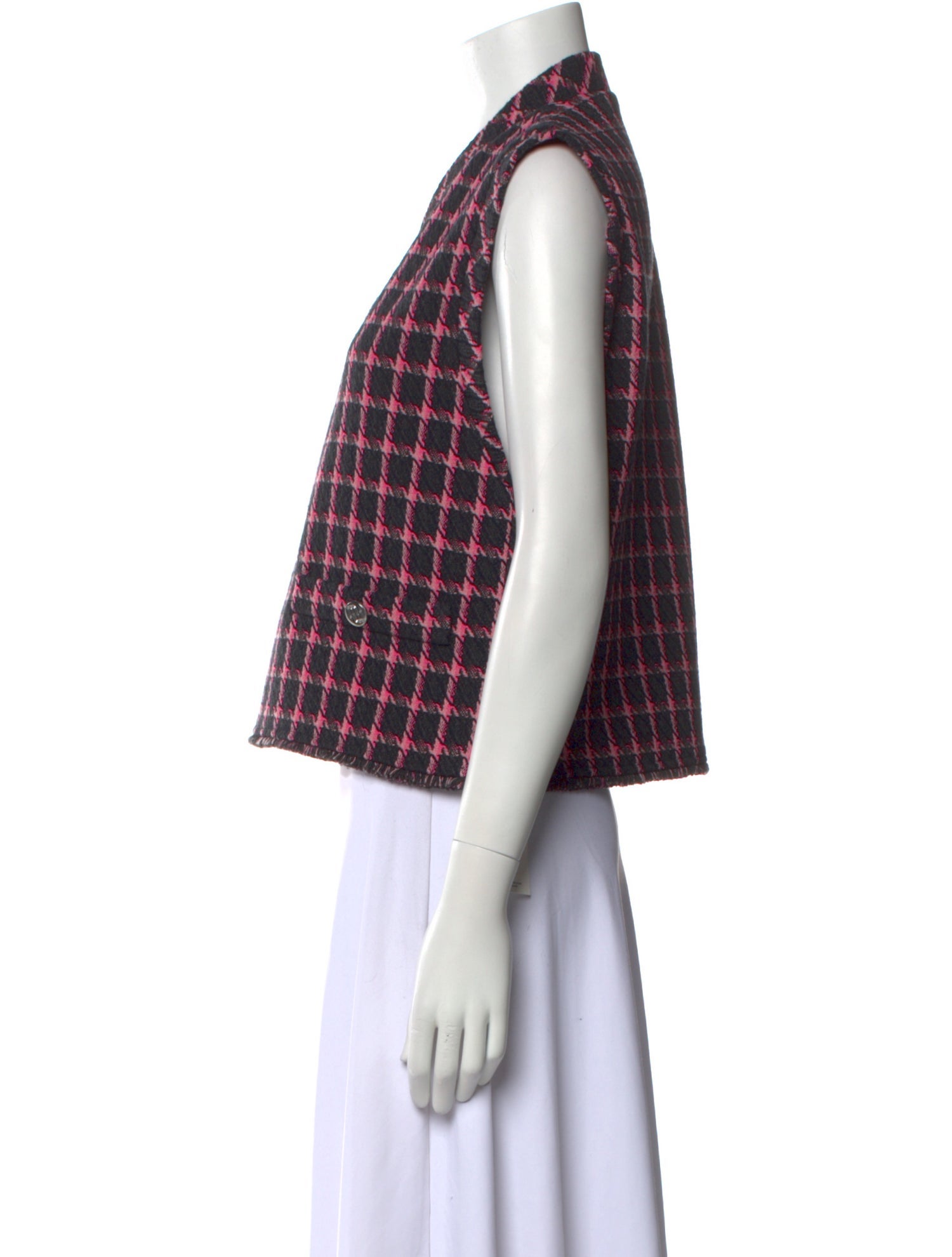 Maje Plaid Print V-Neck Crop Top