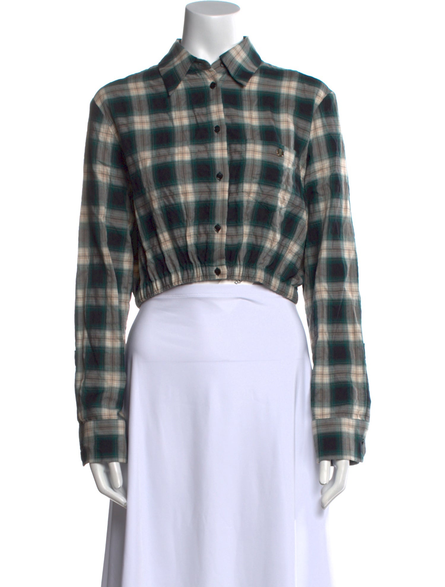 Maje Plaid Print Long Sleeve Crop Top