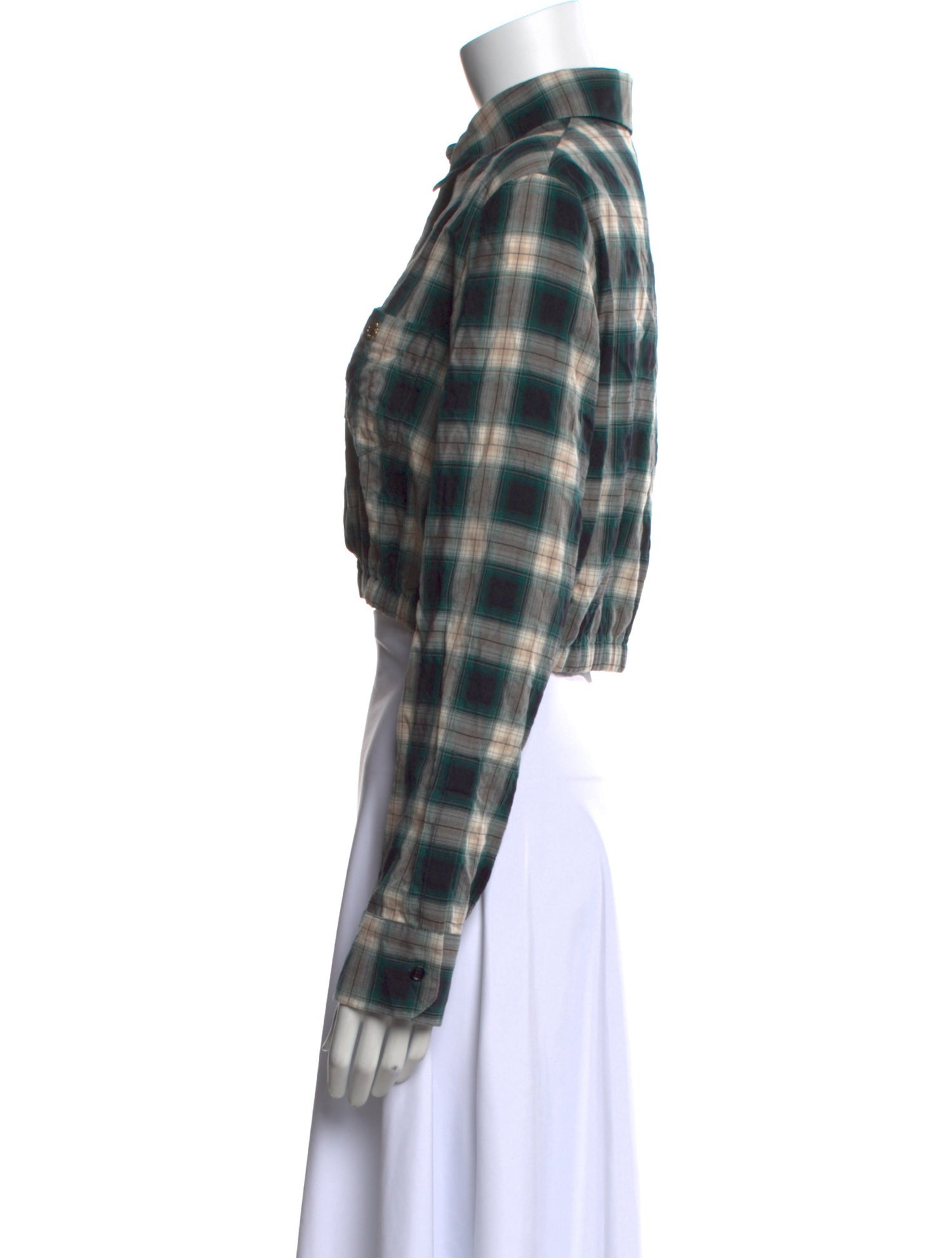 Maje Plaid Print Long Sleeve Crop Top