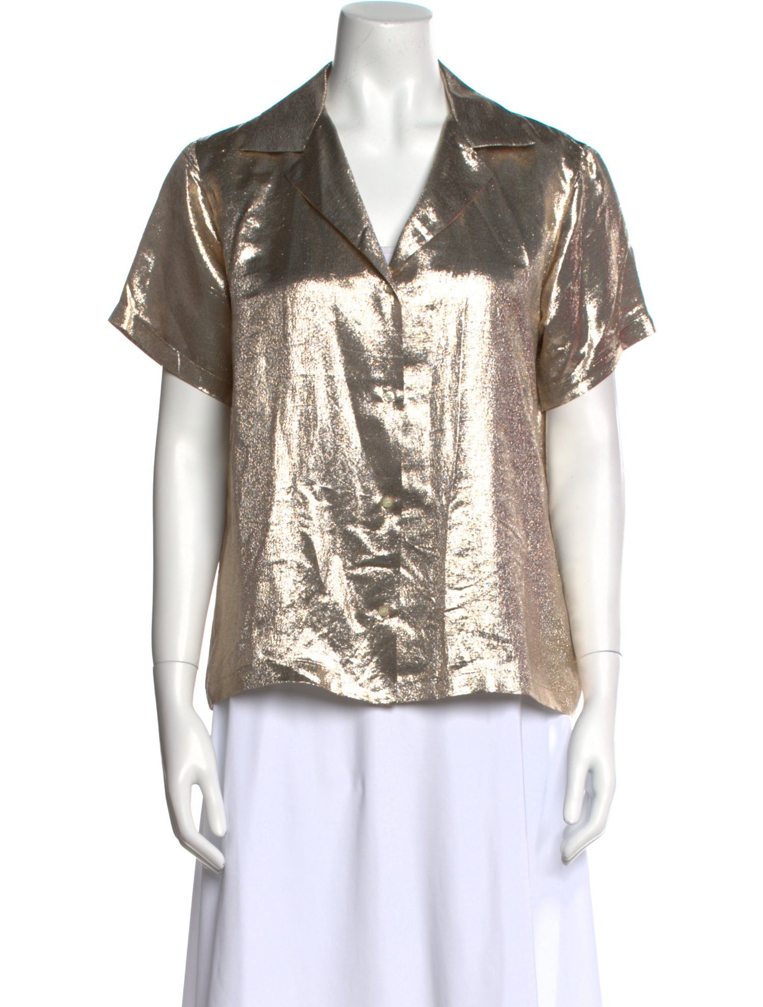 Maje Silk Short Sleeve Button-Up Top