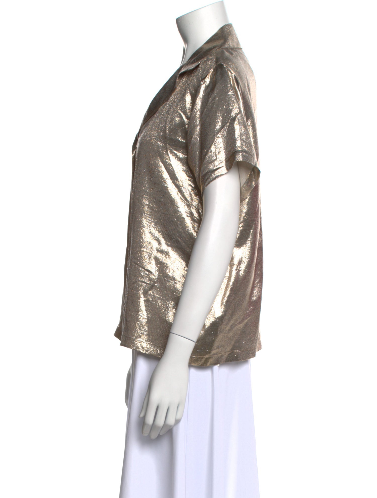 Maje Silk Short Sleeve Button-Up Top