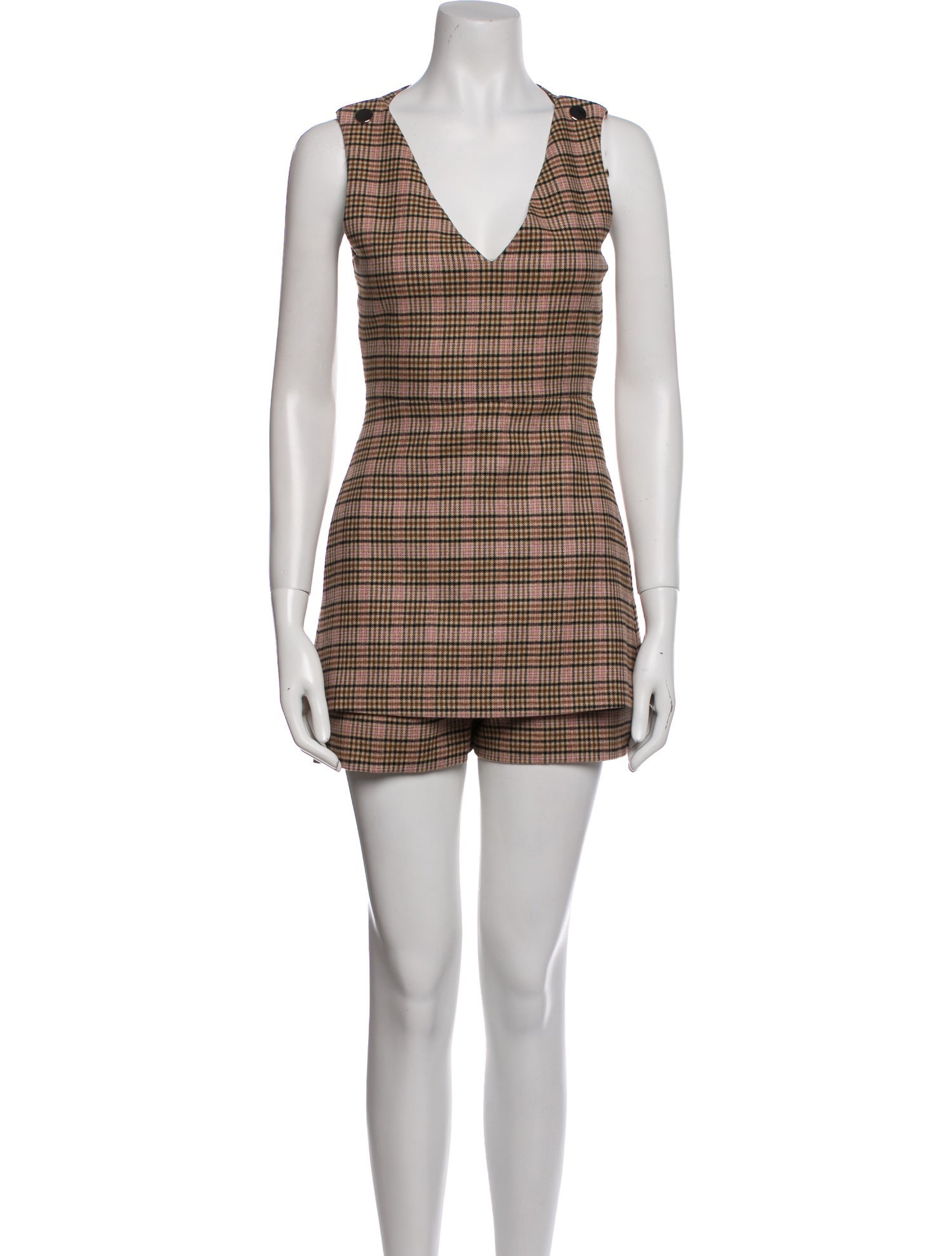 Maje Plaid Print V-Neck Romper