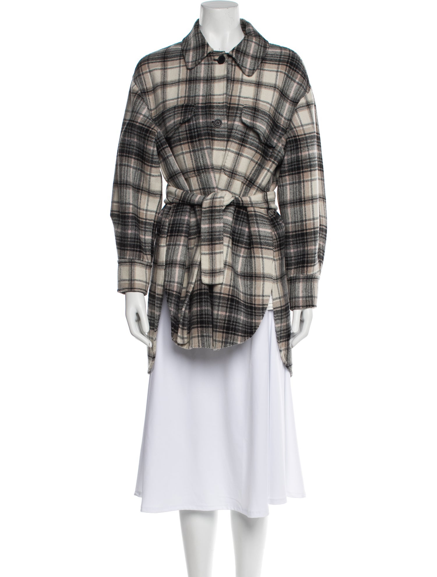 Maje Wool Plaid Print Coat w/ Tags