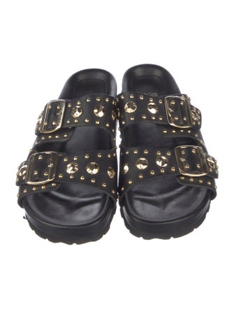 Maje Leather Studded Accents Slides