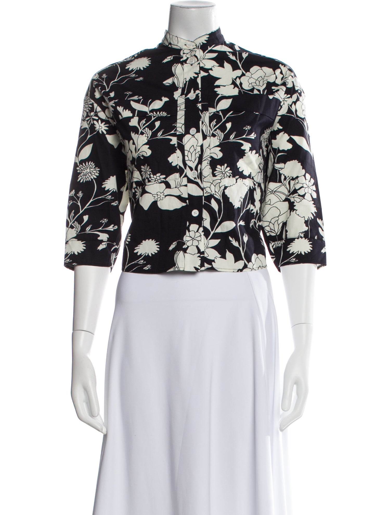 Maje Floral Print Mock Neck Crop Top