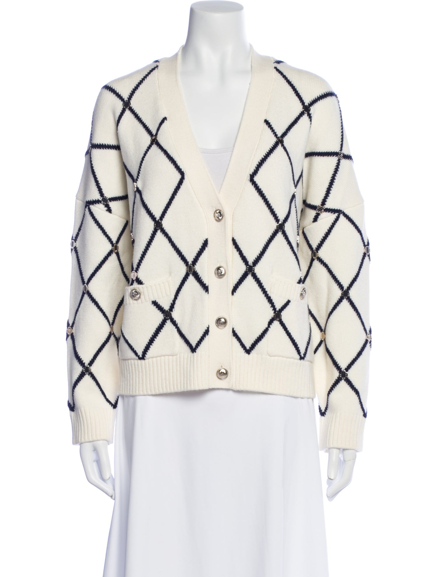 Maje Plaid Print V-Neck Sweater