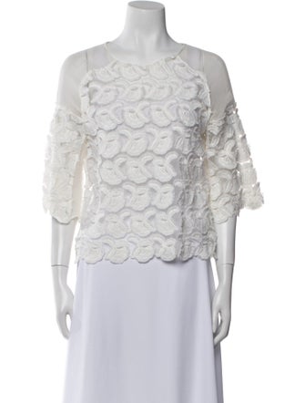 Maje Lace Pattern Bateau Neckline Crop Top