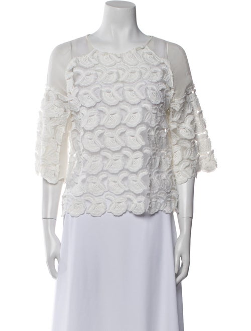 Maje Lace Pattern Bateau Neckline Crop Top