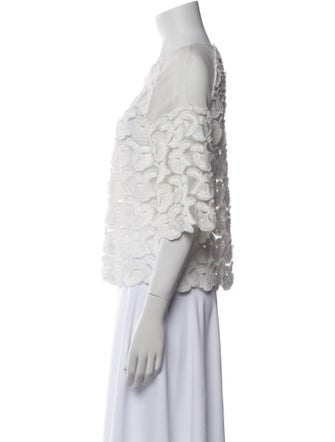 Maje Lace Pattern Bateau Neckline Crop Top