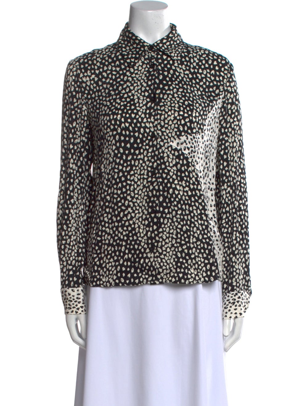 Maje Button-Up Top Black Printed Pleated Accents … - image 1