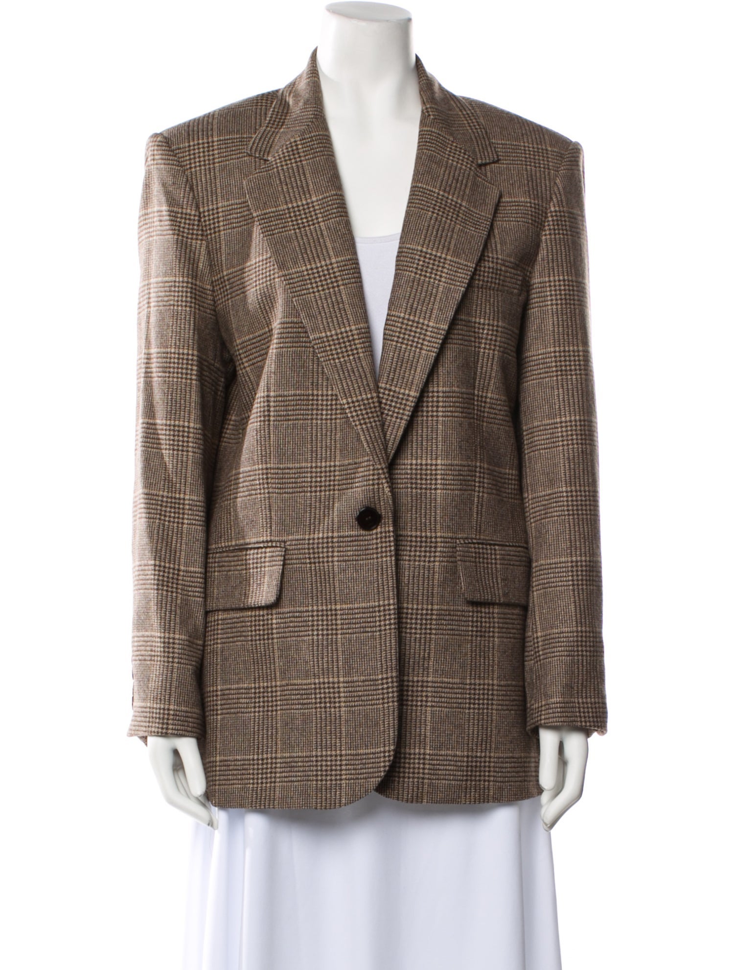 Maje Wool Plaid Print Blazer