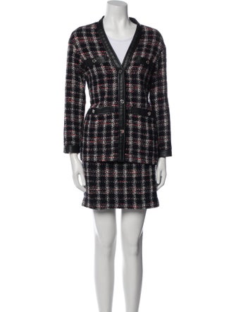 Maje Tweed Pattern Leather Trim Embellishment Skirt Set