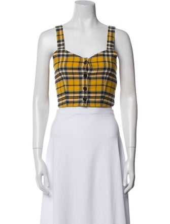 Maje Plaid Print Square Neckline Crop Top