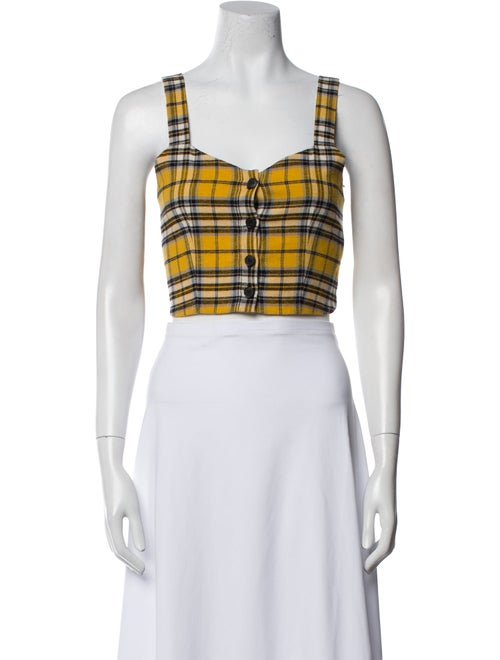 Maje Plaid Print Square Neckline Crop Top