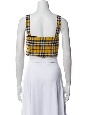 Maje Plaid Print Square Neckline Crop Top