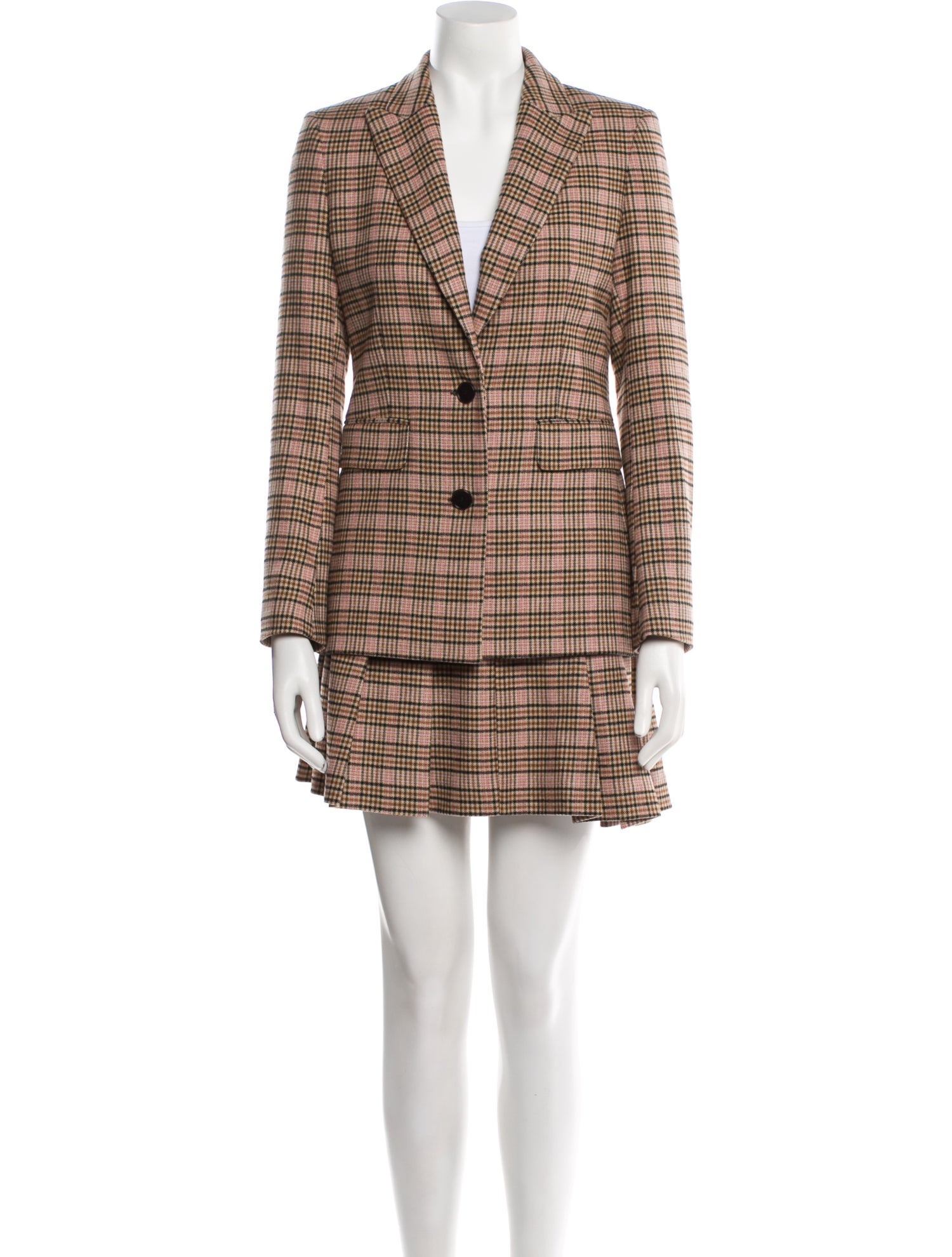 Maje Wool Plaid Print Skirt Suit