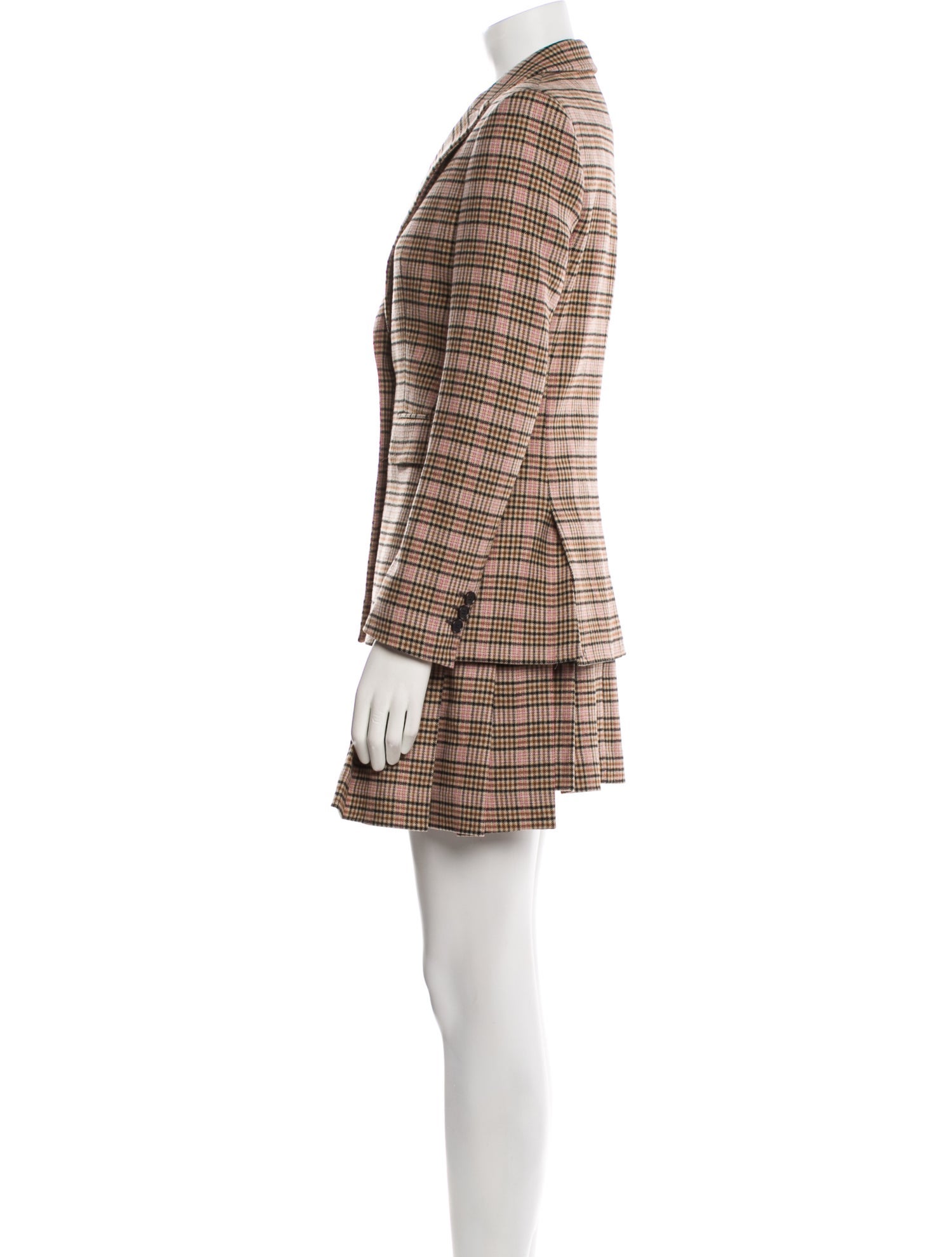 Maje Wool Plaid Print Skirt Suit