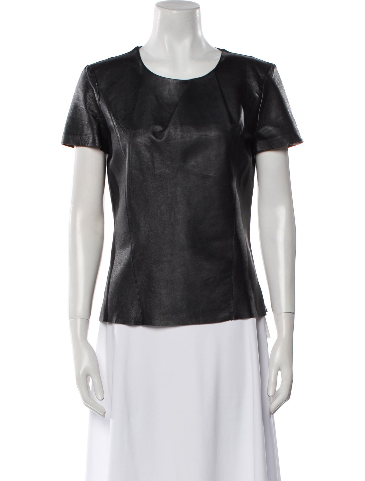 Maje Leather Scoop Neck T-Shirt