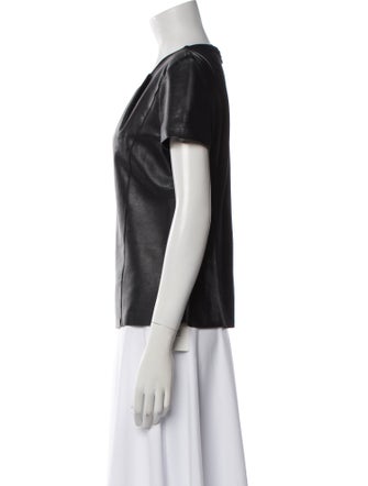 Maje Leather Scoop Neck T-Shirt