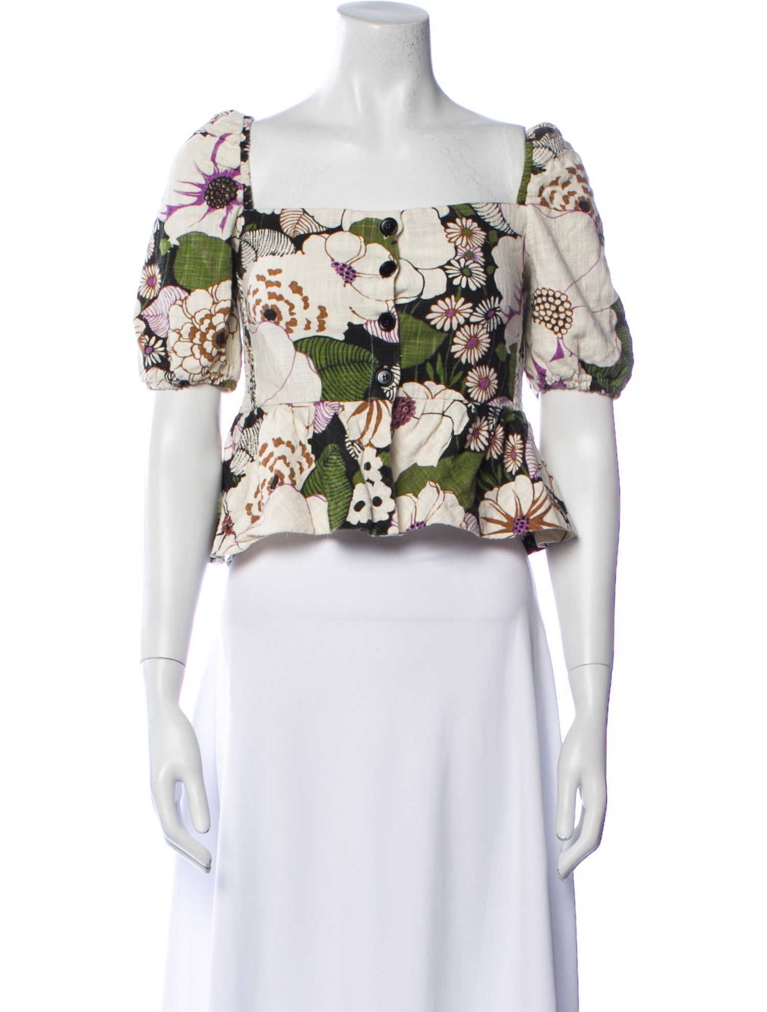 Maje Floral Print Square Neckline Crop Top