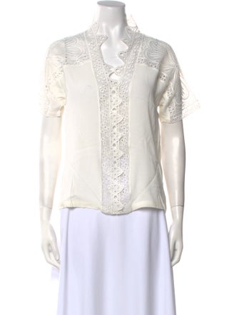 Maje V-Neck Short Sleeve Button-Up Top