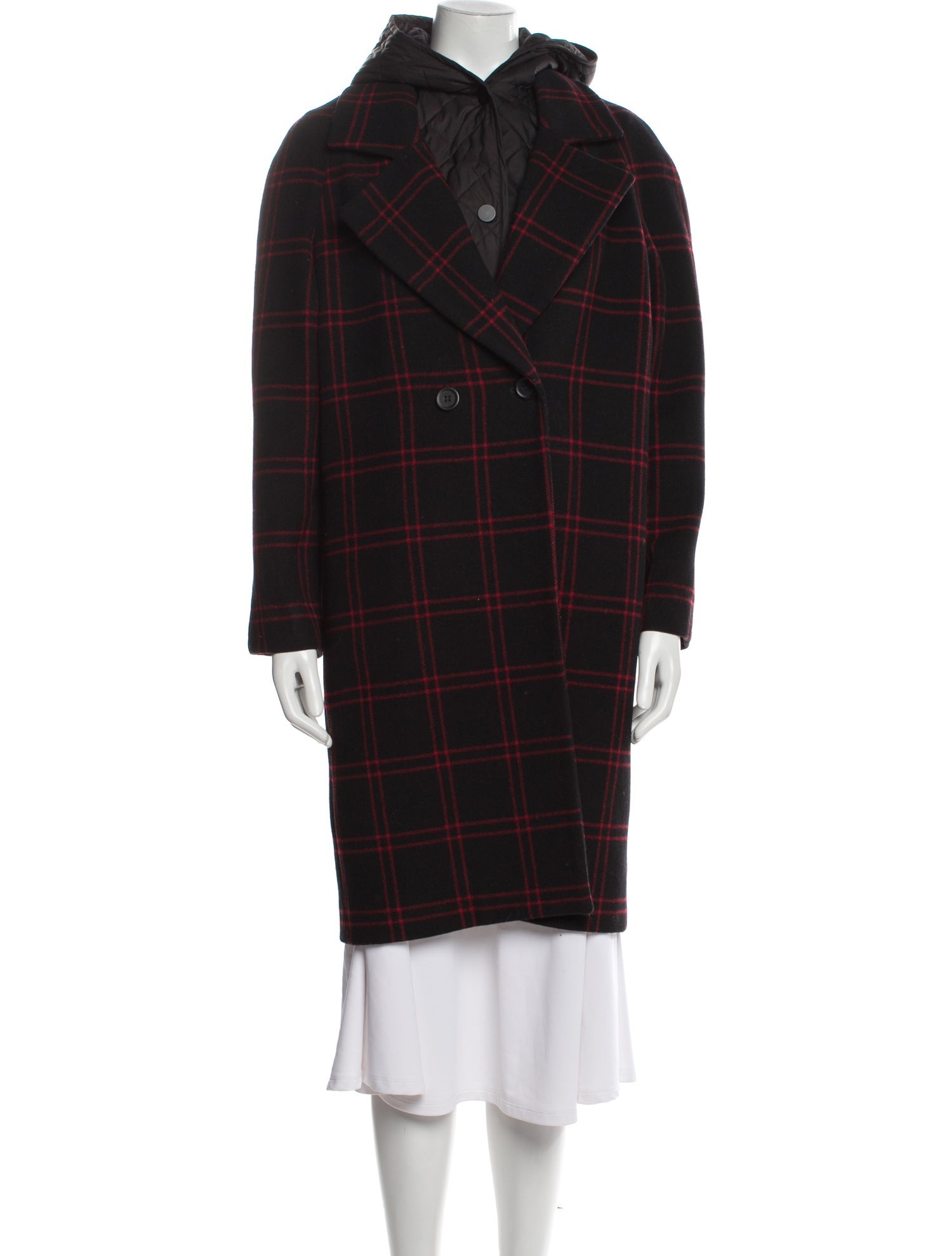 Maje Wool Plaid Print Coat
