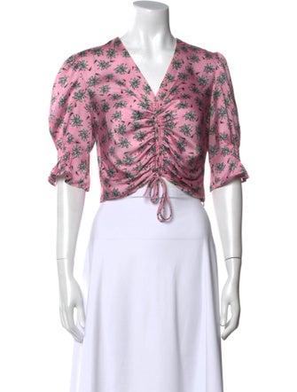 Maje Floral Print V-Neck Crop Top