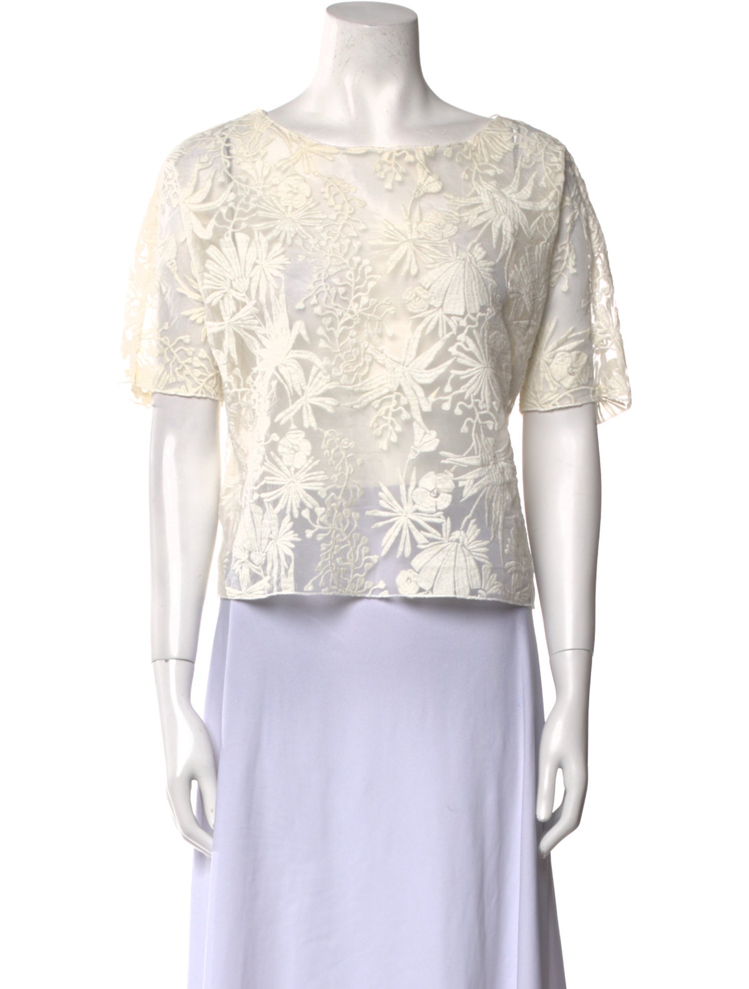 Maje Lace Pattern Bateau Neckline Crop Top