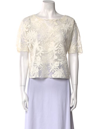 Maje Lace Pattern Bateau Neckline Crop Top