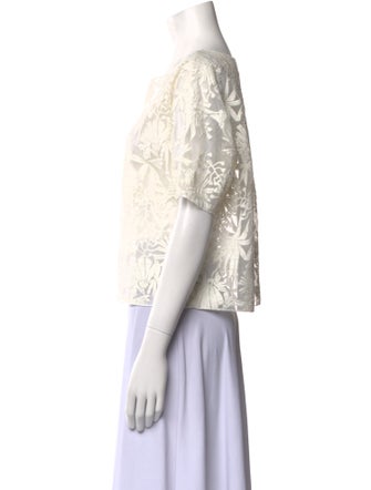 Maje Lace Pattern Bateau Neckline Crop Top