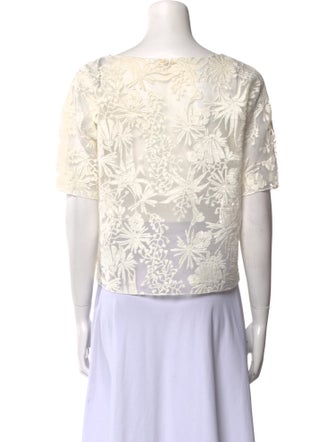 Maje Lace Pattern Bateau Neckline Crop Top