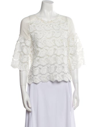 Maje Lace Pattern Crew Neck Crop Top