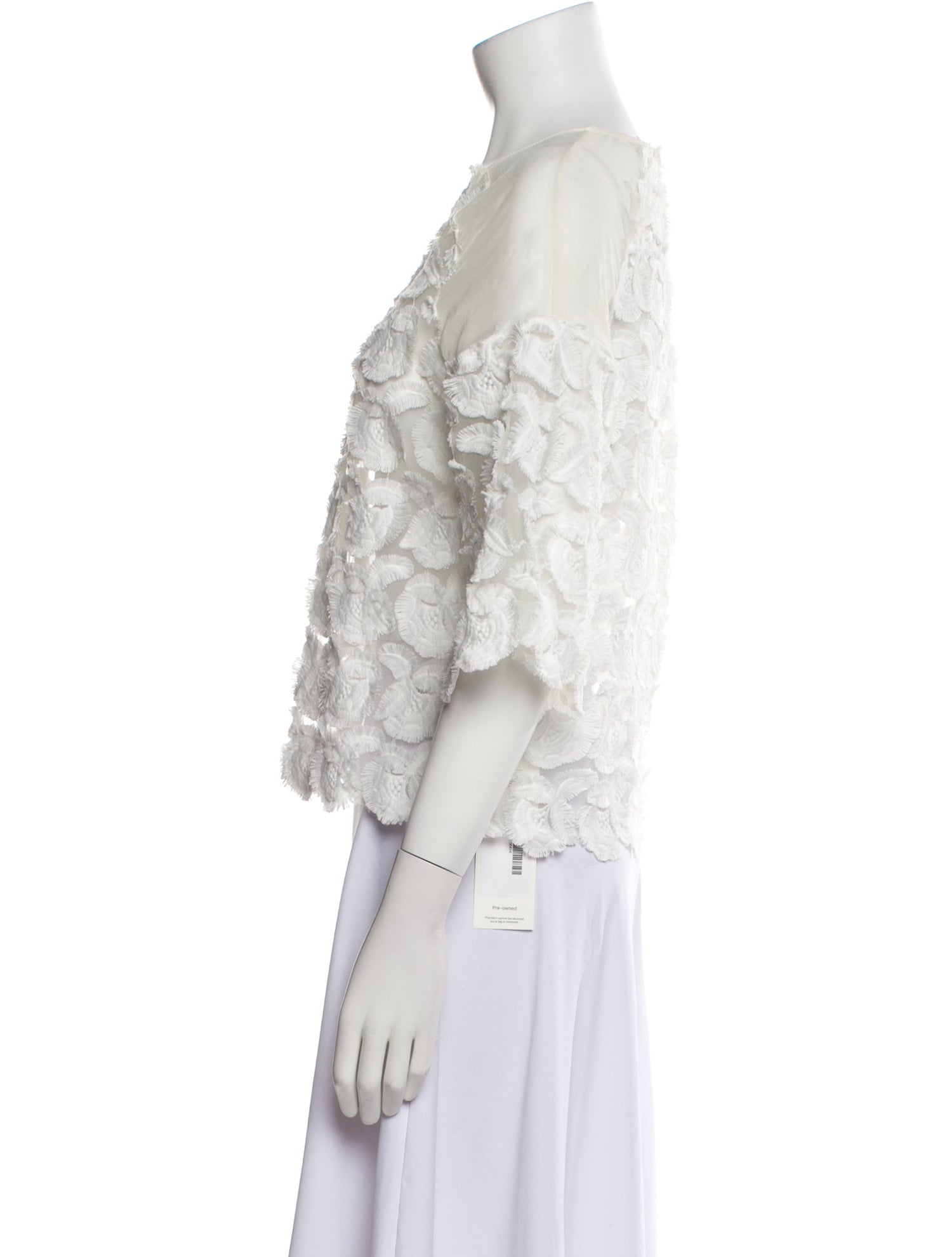 Maje Lace Pattern Crew Neck Crop Top