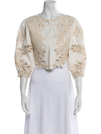 Maje Crew Neck Three-Quarter Sleeve Crop Top