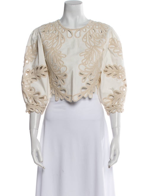 Maje Crew Neck Three-Quarter Sleeve Crop Top