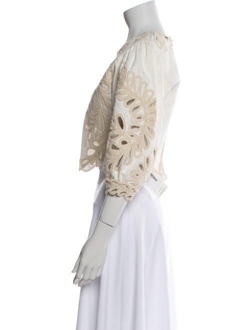 Maje Crew Neck Three-Quarter Sleeve Crop Top