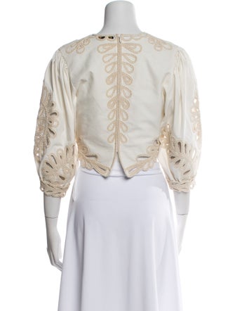 Maje Crew Neck Three-Quarter Sleeve Crop Top